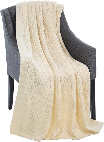 Manta de Sofá em Lã Merino 100% Natural / Malha Waffle Espessa com Franjas (130×170 cm)