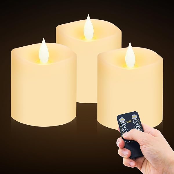 Conjunto de 3 Velas LED em Cera Real Movflame com Chama Oscilante 3D e Comando Temporizador