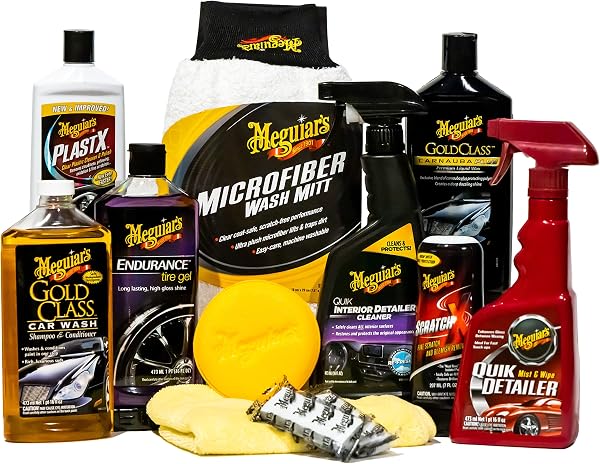 Kit de Detalhe e Limpeza Interior Automóvel Meguiar's / Chemical Guys (Cera Líquida, Limpa-Jantes, Microfibras e Pincéis)